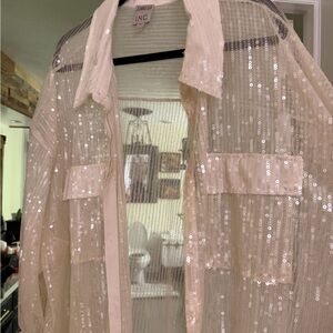 INC International Concepts Cream Sequin Blazer